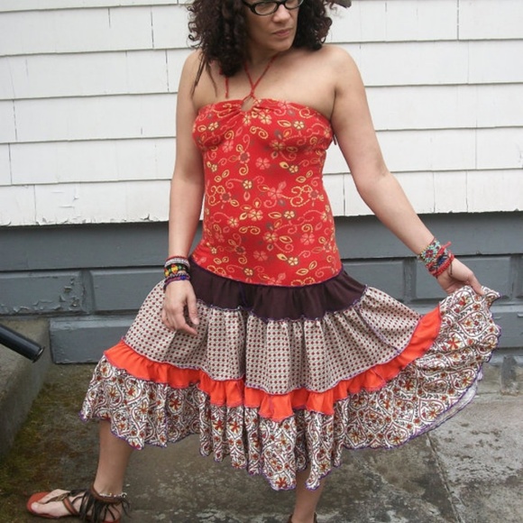 Chic Upcycled Reconstructed Boho Patchwork Dress - Picture 1 of 4